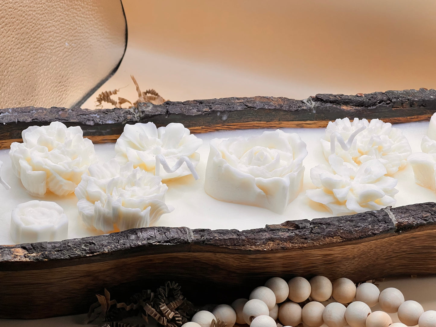 Wooden dough candle with decorative flowers