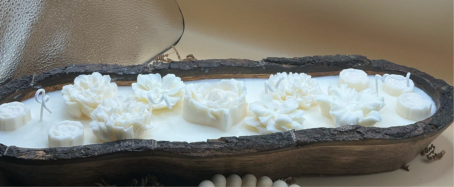Wooden dough candle with decorative flowers