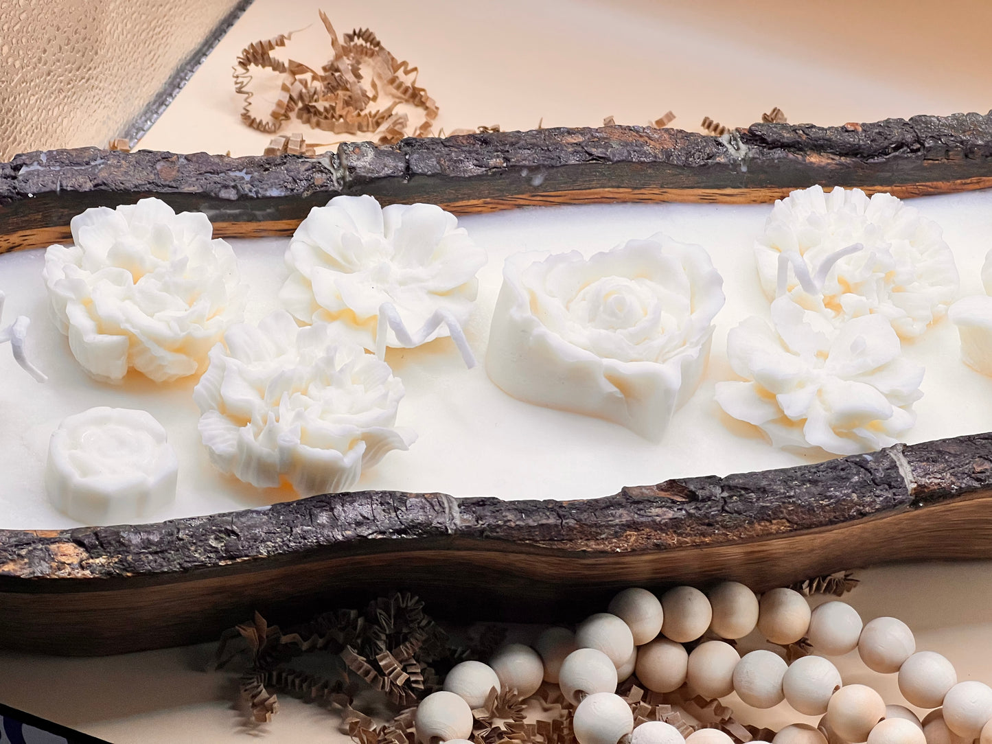Wooden dough candle with decorative flowers
