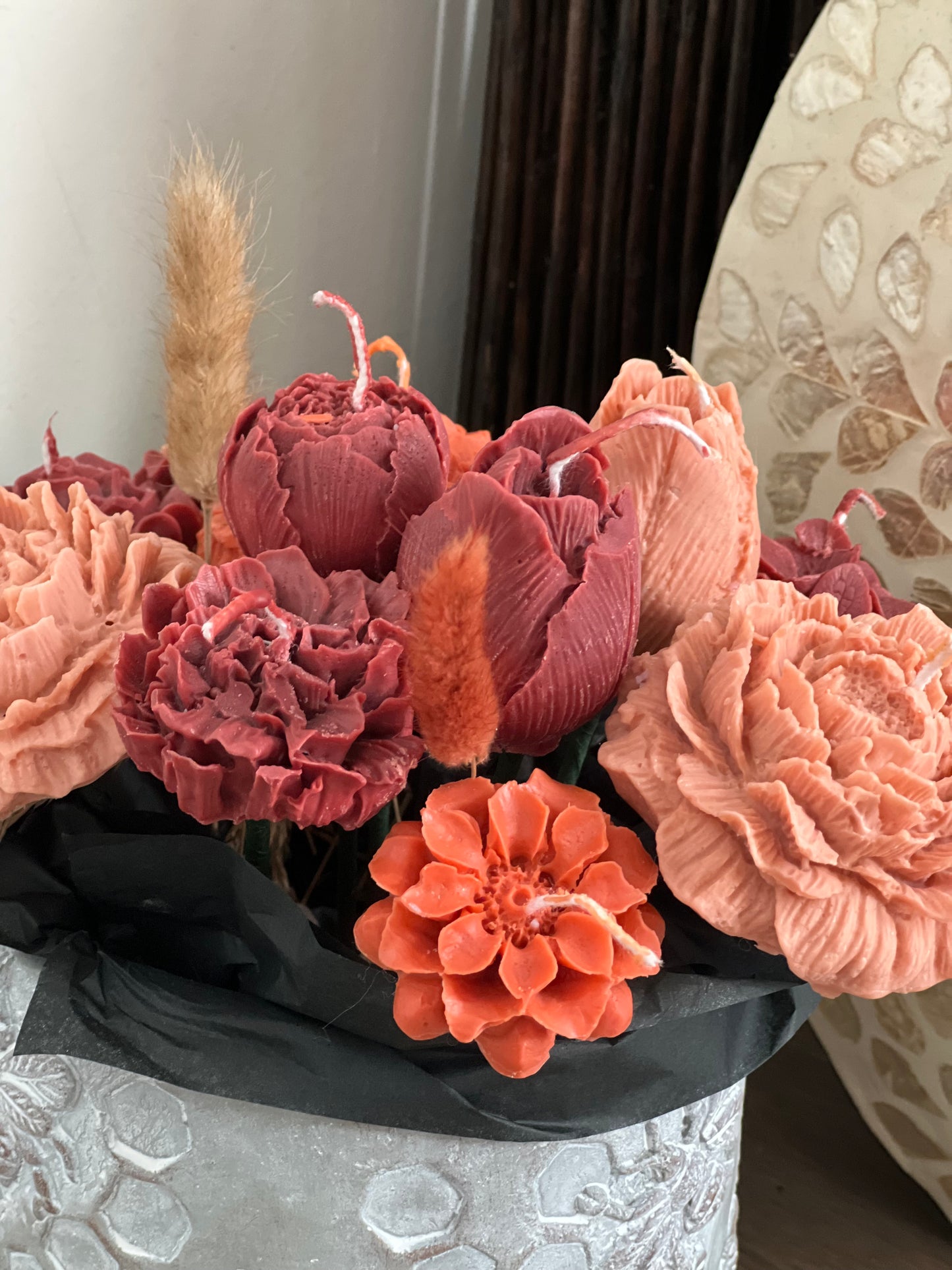 Maroon candle bouquet