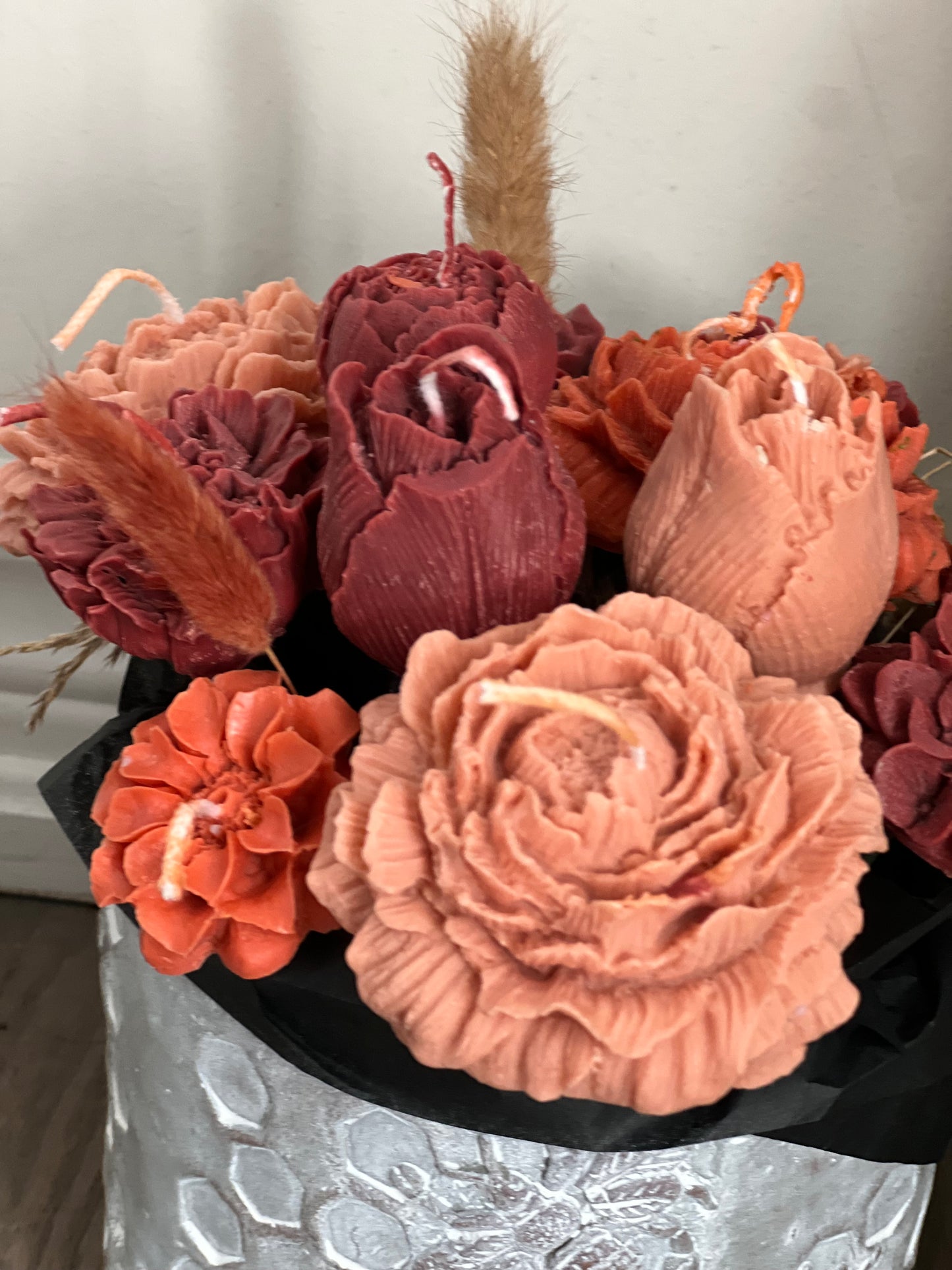Maroon candle bouquet