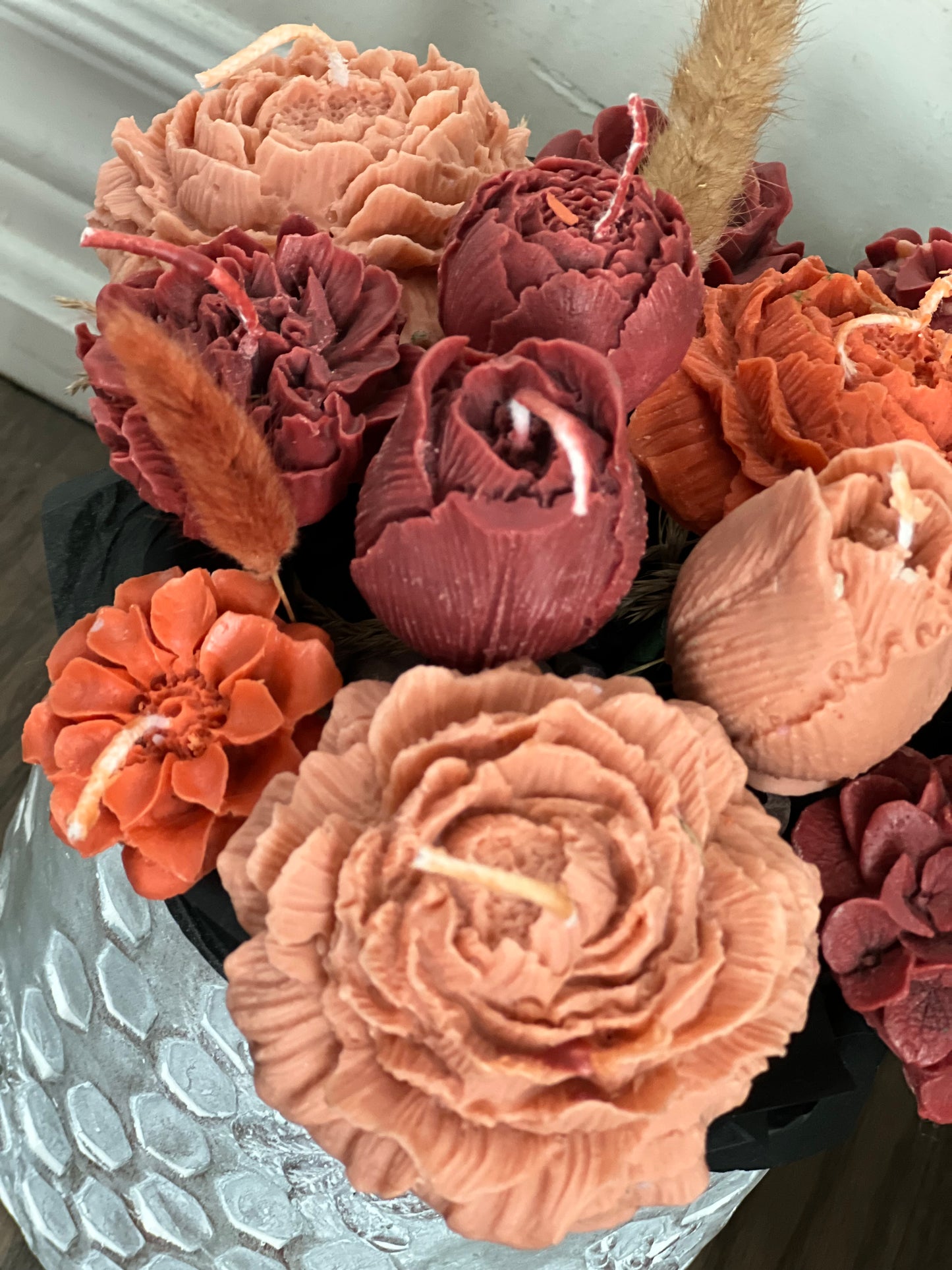 Maroon candle bouquet