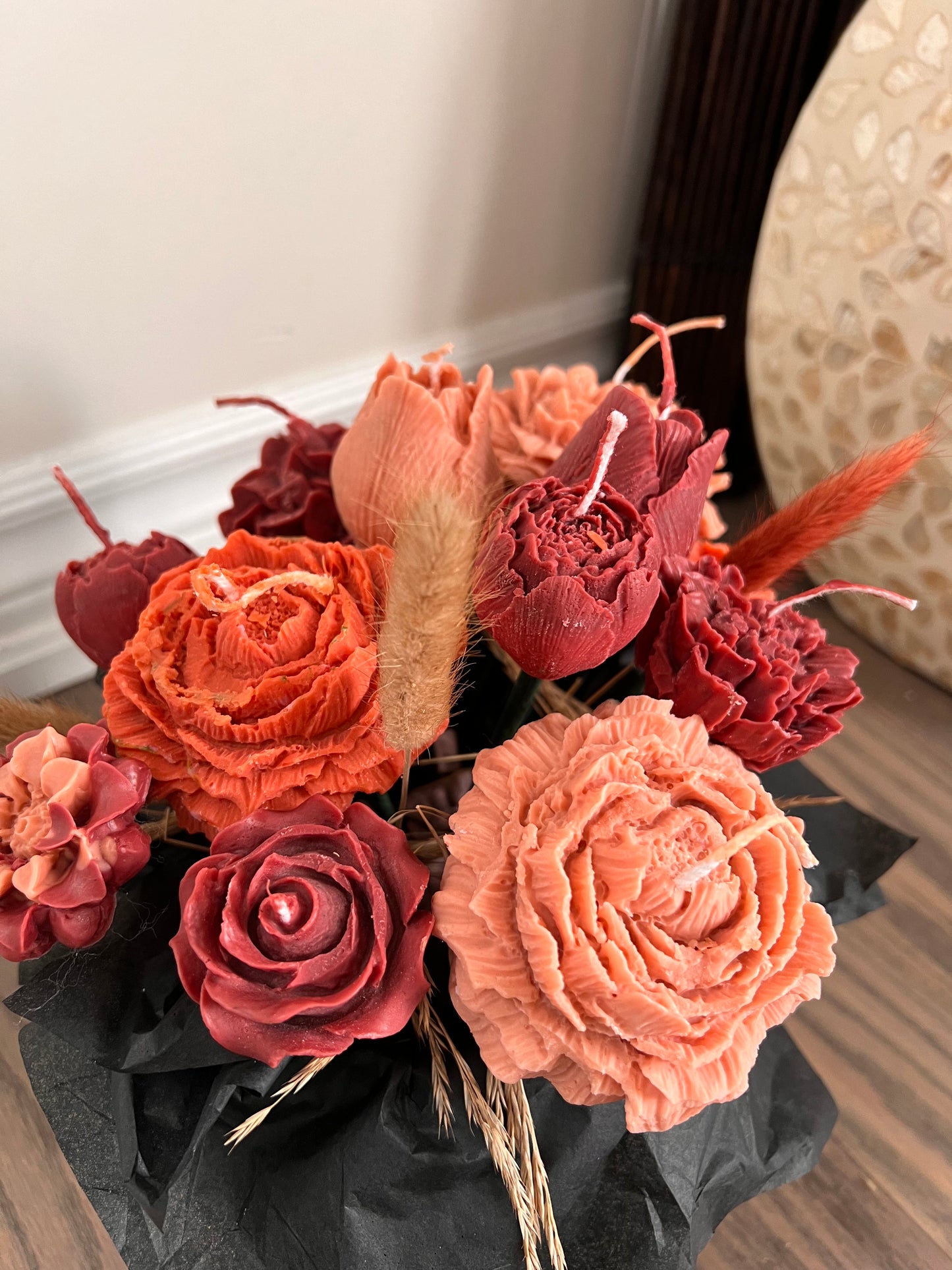 Maroon candle bouquet