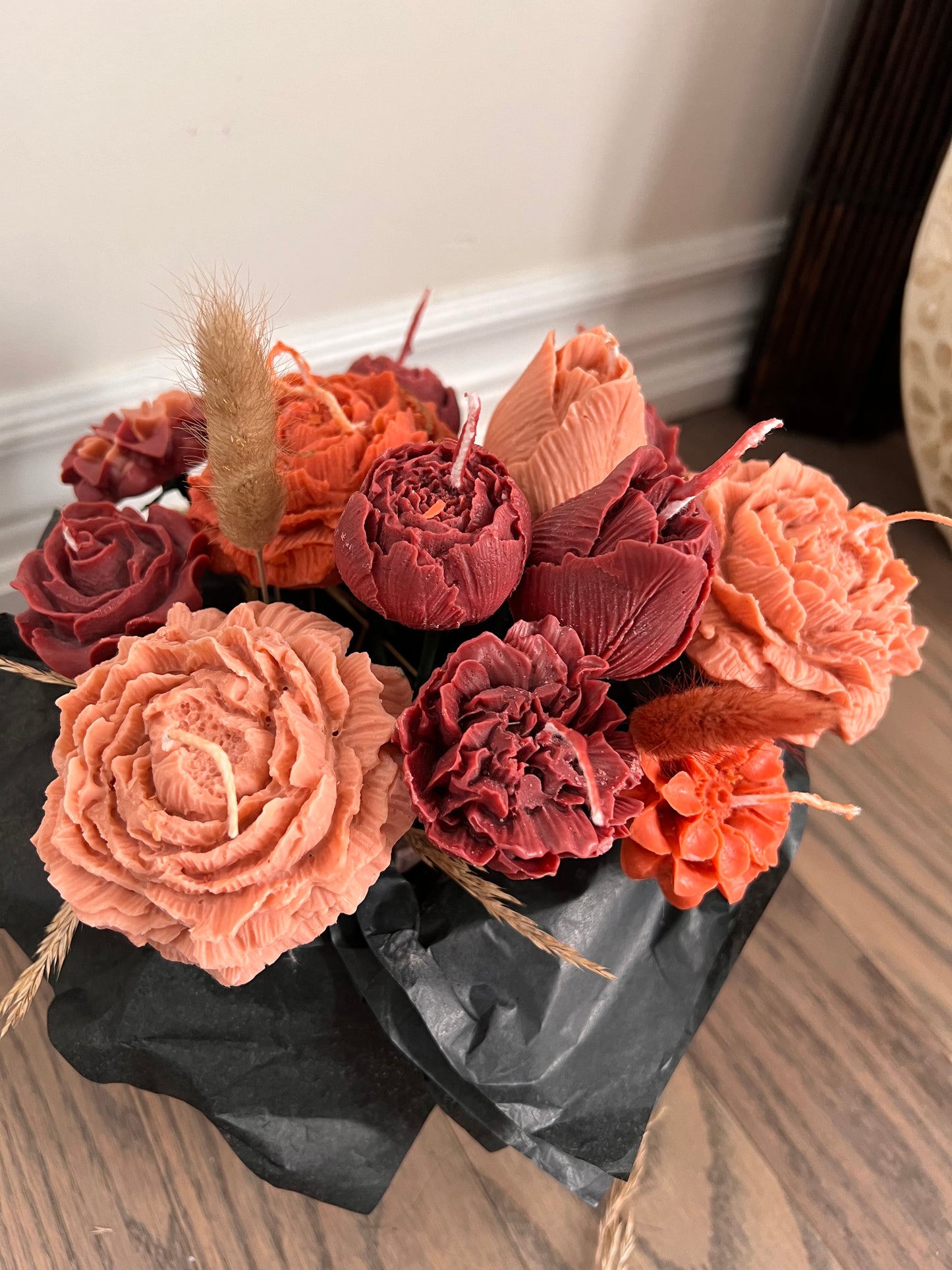 Maroon candle bouquet