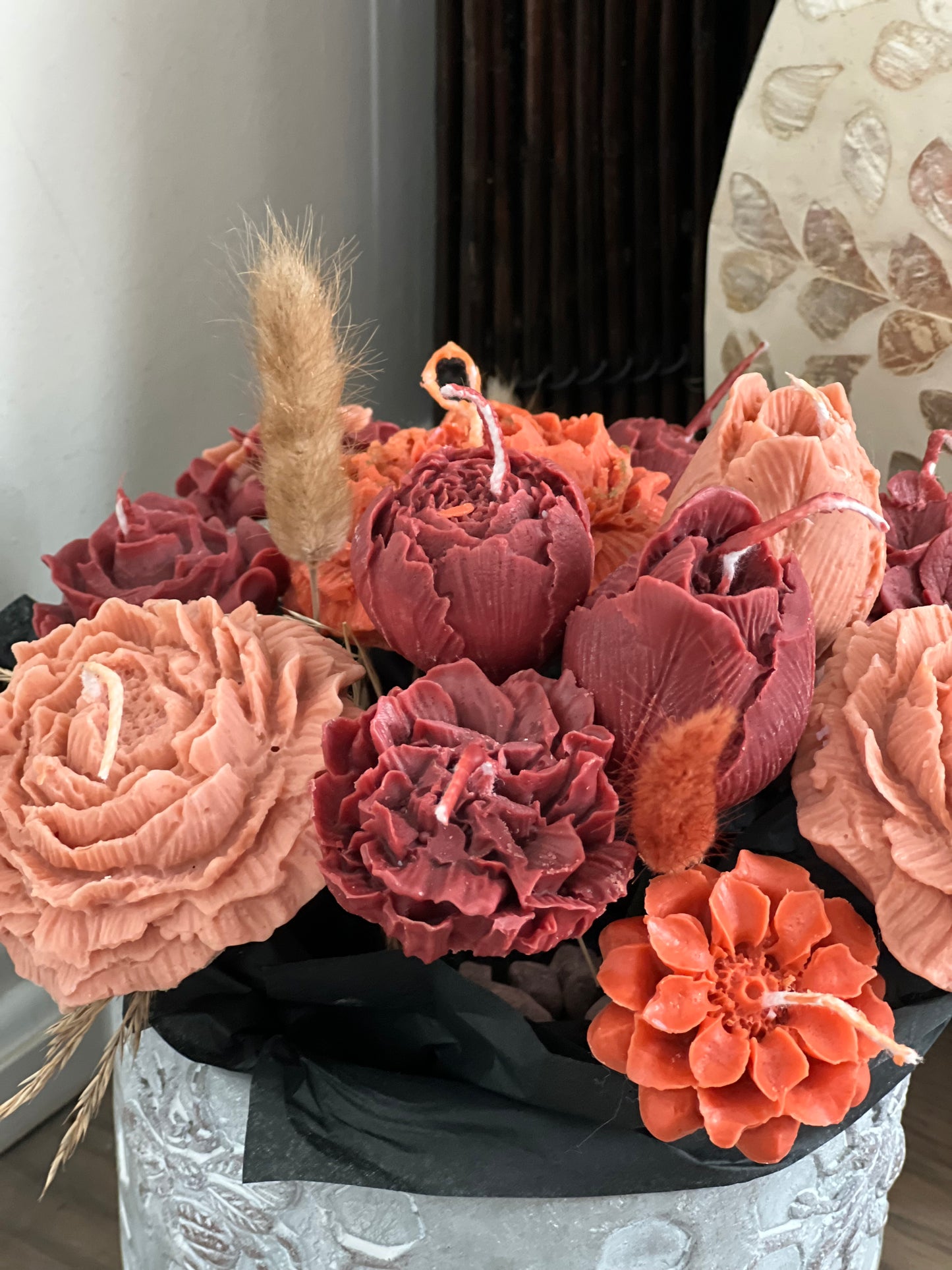 Maroon candle bouquet