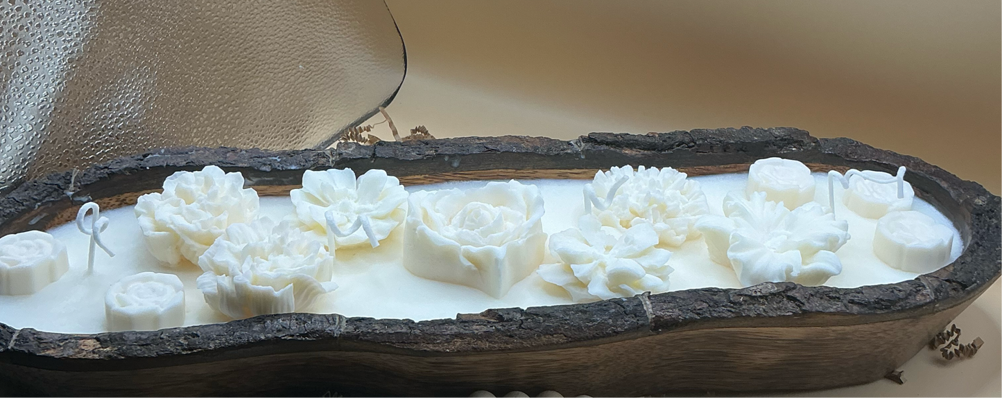 Wooden dough candle with decorative flowers