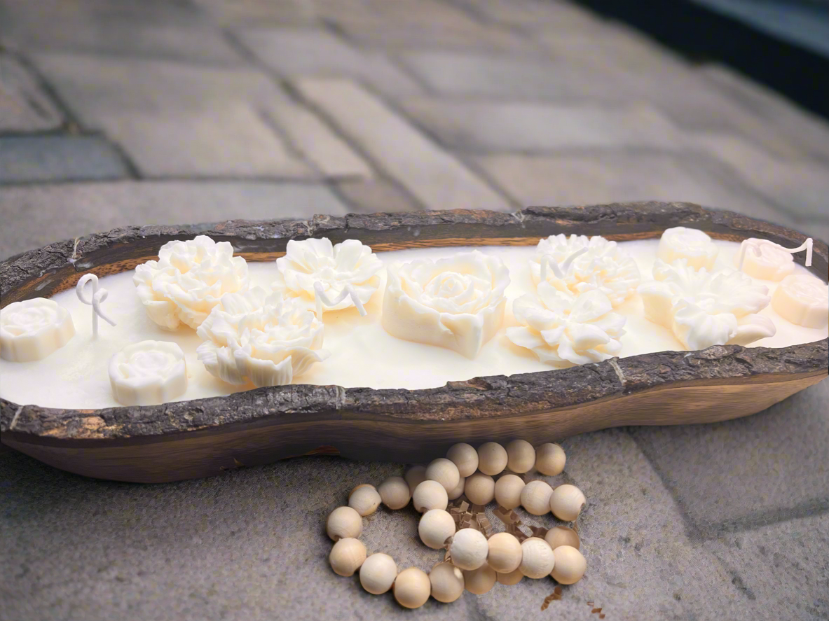 Wooden dough candle with decorative flowers