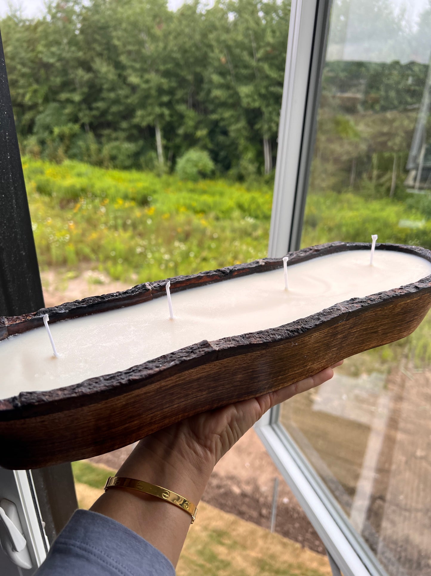 Wooden dough bowl candle